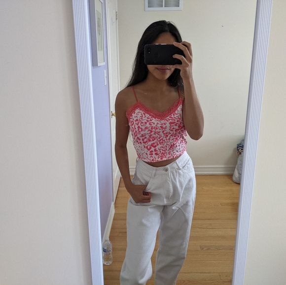 y2k style pink cheetah cami with lace trim - Picture 1 of 1